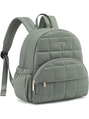 Women's Green Lightweight Anti-theft Pocket Quilted Casual Backpack shoulder Bag